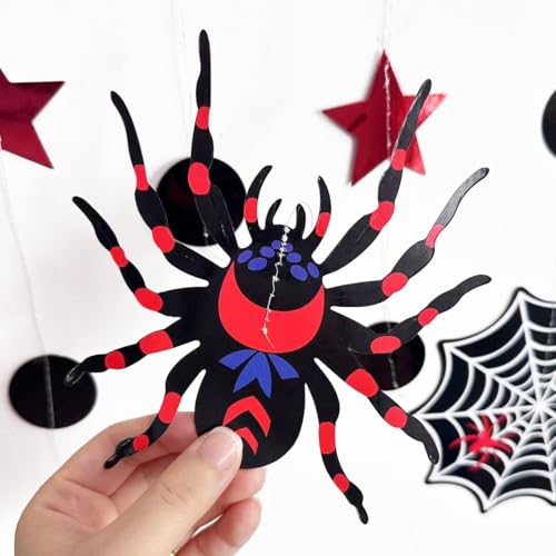 Image of 42Ft Spider 3rd Birthday Party Decorations Red Blue Stars and Black Spider Web Garland Streamer for Boys 3rd Cartoon Spiders Birthday Super Heros Cartoon Bday Party Decor Supplies
