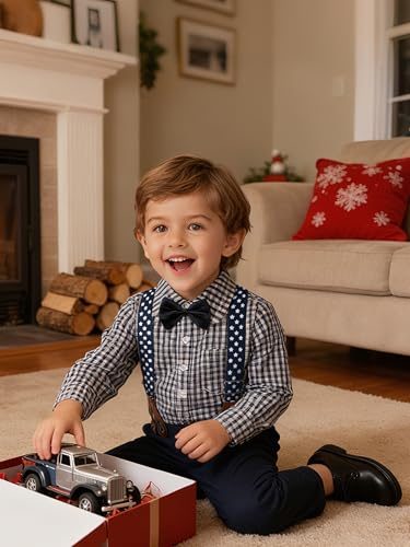 Image of Yilaku Toddler Baby Boy Clothes Gentleman Wedding Outfits, Formal Dress Shirt with Bowtie + Suspender 3 Monthes-4 Years