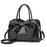 Women Handbag Purse Top Handle Shoulder Crossbody Bag with Bow Design Patent Leather Bowknot Purse Satchel Bag, Black