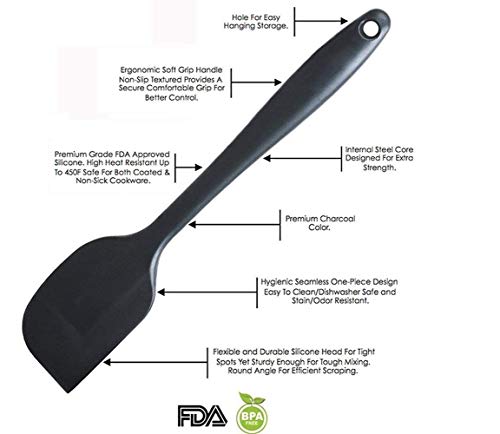 Image of P-Plus International Silicone Spatula Set 2-pcs 446 F Heat-Resistant Baking Spoon Spatula Seamless Non-Stick Silicone Stainless Steel Core (Black(2 PCS 11 inch+8 inch))