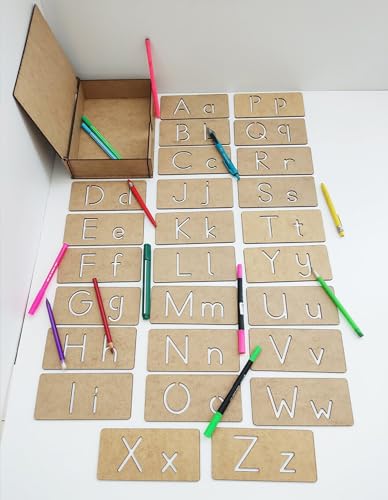 Image of Cliths 26 Pieces Kids English Alphabet Stencil Set - Capital and Small Letters for Skill Development, Hand Muscle Strength, Drawing
