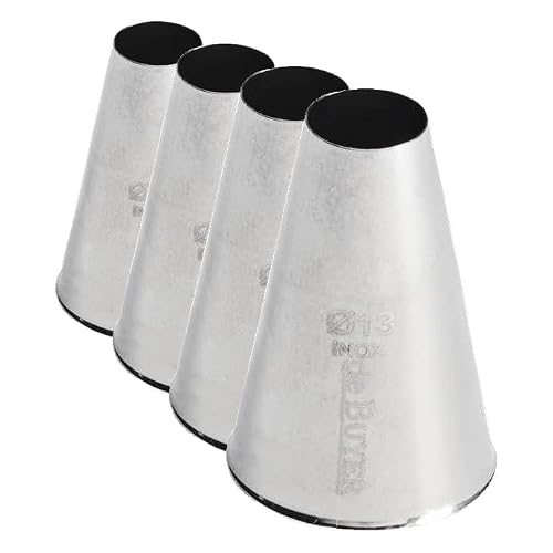 De Buyer - Douille en inox unie - Diamètre 1,3 cm - En Inox, Idéale pour Décorer, Garnir et Remplir, Soudure pour Hygiène Parfaite, S'Adapte aux Poches Pâtissières (Lot de 4)