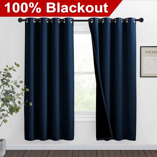 Image of NICETOWN Moroccan Blue Full Shade Curtain Panels, Pair of Thermal Insulated & Energy Efficiency Blackout Drapes for Living Room Windows, Lined Silky Performance Window Dressing (46 inch Wide x 72 inch Long)