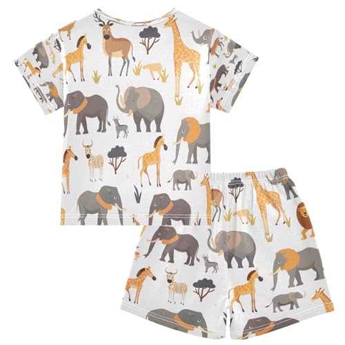 senya Short Sleeve Pajamas Sets Summer Cotton Sleepwear Lion Yellow Scarf Elephant2