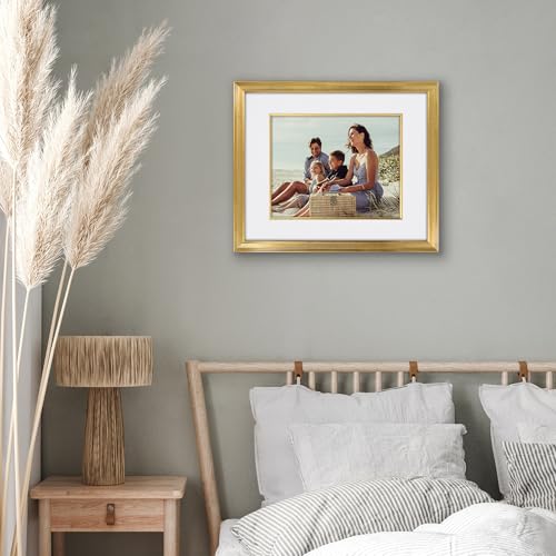 Americanflat 16x20 Picture Frame with Decorative Inner Mat Accent - Displays 11x14 Photos with Mat or 16x20 Without - Veranda Collection - Gold Vintage Frames with Polished Plexiglass
