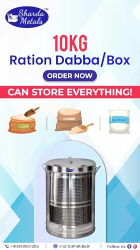 Image of Sharda Metals 12 Inches Large Heavy Stainless Steel Container 10kg Storage Dabba Drum | Kitchen Rice Flour Atta Big Containers Dabba | Kitchen Storage & Containers - Set of 2