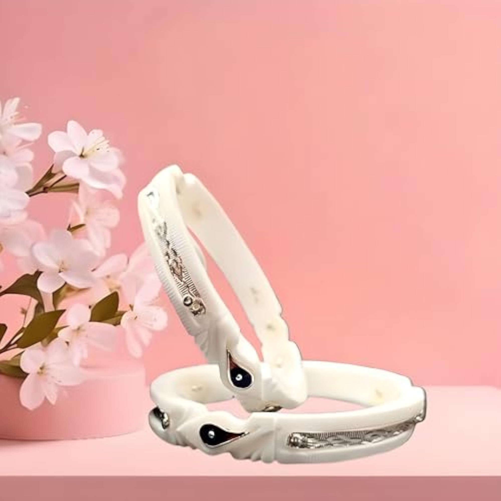 Women's Unique Silver White Bangles, Velvet Box Gift