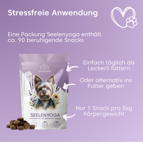 pfotenkumpels Seelenyoga | Beruhigungs-Snacks für Hunde I Mit Baldrian & Johanneskraut I Pflanzliches Beruhigungsmittel bei Angst, Stress & Silvester