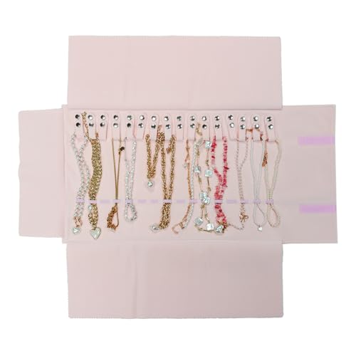 UnionPlus Velvet Travel Jewelry Roll Bag Organizer for Necklaces Only, Pink