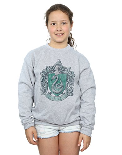 Harry Potter Girls Slytherin Distressed Crest Sweatshirt 7-8 Years Sport Grey