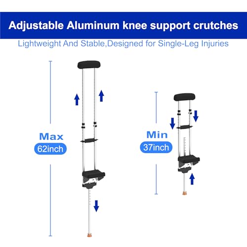 Muleta ergonómica de rodilla con rodilleras de seguridad, soporte de aluminio ligero para lesiones de una sola pierna y ayuda a la movilidad