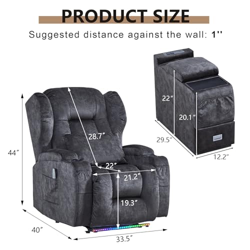 Image of DRMBOOK Power Recliner Chair, Electric Wall Hugger Reclining Sofa with Massage & Heat, Modern Theater Seating with LED Light /USB Port /Cup Holders for Living Room (Velvet Grey, 1 Chair with Console)