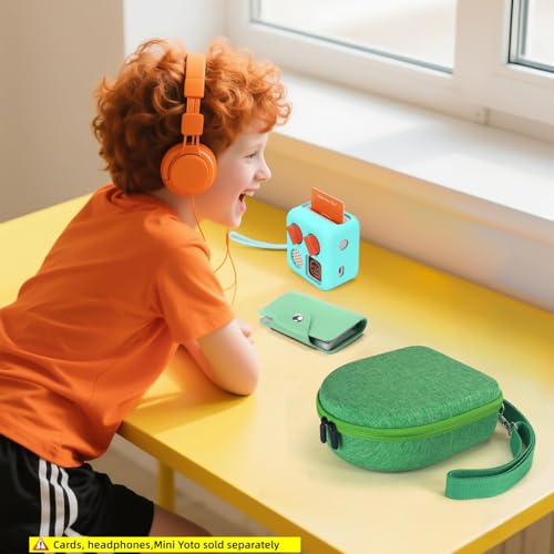 Image of Hard Case Compatible with Yoto Mini (2024 Edition), 3-in-1 Travel Bundle: Silicone Cover + Case with Shoulder Strap (Fits Mini Player & Headphones) + Up to 10 Card Holder for YOTO Cards (Green)