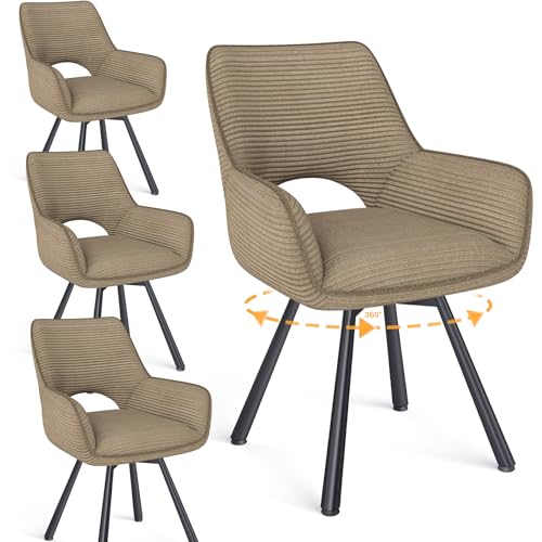 WAFTING esszimmerstühle 4er Set Drehbar 360°,Armlehnstuhl mit Metallbeinen,geeignet als Stühle Esszimmer,Samt Stuhl,Küchenstühle,Wohnzimmerstuhl,Polsterstuhl mit Samtigem Gefühl,Kaki