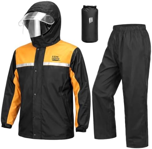 KEMIMOTO Regenanzug für Herren, Wasserdichter Regenmantel, Atmungsaktiv Regenbekleidung Regenjacke für Camping, Wandern, Reisen, Radfahren