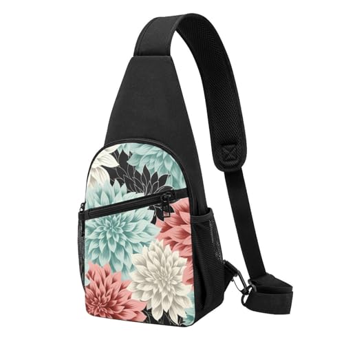 Crossbody Sling Backpack Sling Bag for Men Women Cross Chest Bag Shoulder Bag Dark blue cloud Travel Hiking Daypack, Dahlia Flower, One Size