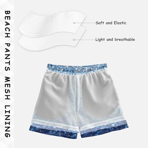 Pigsaly Boys Swim Trunks Denim Blue Gradient Flashing Glitter Boys Board Shorts Swimsuit Swimwear Summer Bathing Suit 4T4