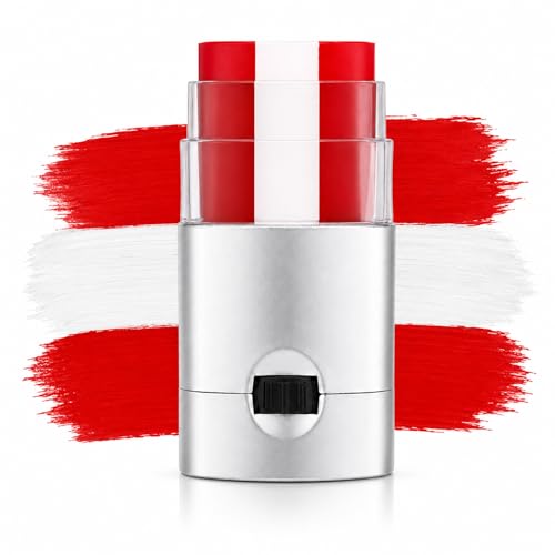 Flag Face Paint Stick Red White Red Twist-Up Design Waterproof Sweat-Resistant FormulaFor Theme Parties Art And Celebrations Washable Face Paint For Sensitive Skin (Red White Red)