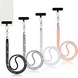 Flutesan 4 Pcs Glitter Phone Lanyard Bling Cell Phone Lanyard with 4 Transparent Pads for Woman(Black,Pink,White,Gray)