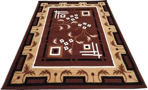 Image of Floral Design Acrylic Polyester Carpet for Living Room 6x8 Feet Color Brown(180x240Cm), Large Rectangle