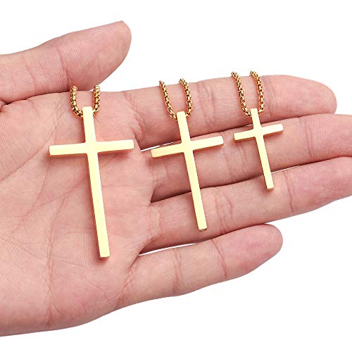 image for M MOOHAM Dainty Gold Cross Necklaces for Men Pendant Chain 18 Inch Gol