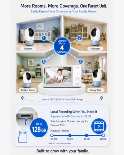 Image of CHILLAX Baby Monitor with Camera and Audio Video Baby Monitor No WiFi or WiFi Optional,2K QHD, 2‑Way Talk, Temperature Sensor, 1000ft Range, 5 inch Screen, Pan‑Tilt‑Zoom, Night Light, Sleep Trainer,
