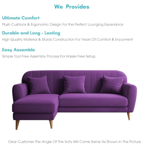 Image of Atticus LHS 4 Seater L Shape Sofa Set with Ottoman for Living Room (Purple Fabric) Premium Fabric Sofa Set