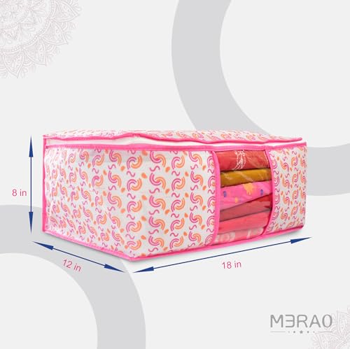 Image of Non-Woven Saree Covers with Zipper & Transparent Window | Clothes Storage Bags for Wardrobe Organization | Dustproof Garment Storage for Sarees, Dresses, and Clothes (Pink, Pack of 20)