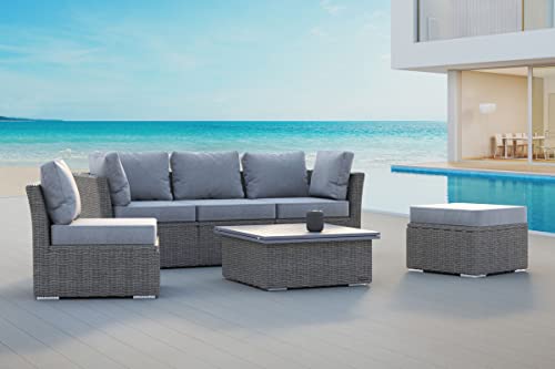 OUTFLEXX Loungemöbel Set, grau, Polyrattan, inkl. Loungetisch, für 5 Personen, wasserfeste Kissenbox – Bild 3