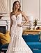 Zeeyecie Ivory Spaghetti Strap Wedding Dresses for Brides Tulle Lace Applique Glitter Mermaid Ruched Pleated Sequins Beaded Bridal Gowns with Train US24W