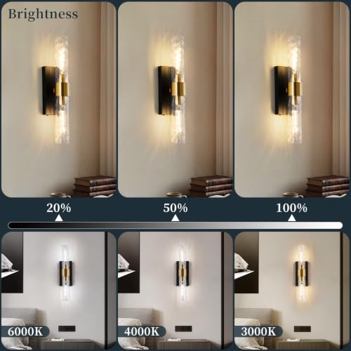 Image of Rechargeable Wall Sconce Set of 2, Battery Operated Wall Sconce, Wireless Wall Lamp with Water Ripples Glass Tube, Non-Hardwired Wall Sconces, Modern Vanity Light Fixtures for Bedroom, Hallway, Aisle