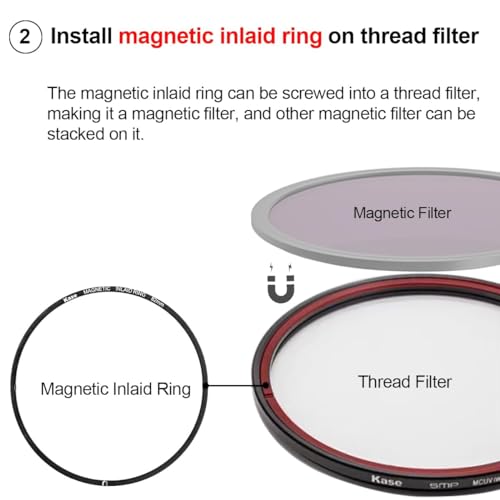 Kase 67mm DIY Magnetic Lens Filter Adapter Ring Kit Pro - Convert 67mm Screw in Thread Filter to Magnetic Filter - Thumbnail 7
