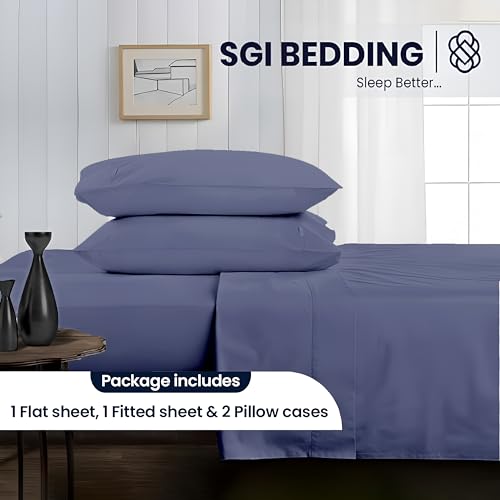 Image of SGI bedding Queen Bed Sheets Set - Premium 600 TC Egyptian Cotton, Crisp & Cooling Sateen Weave, Extra Soft Hotel Collection, Fits Mattresses Up to 16 Inch Deep, Long Lasting - Mediterranean Blue