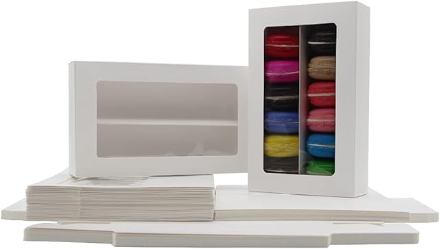La Llareta Macaron Boxes, 25 Pieces Packaging Cookie Box, Bakery Boxes, with Transparent Display Window, for Macarons, Desserts, Mini Donuts, Mini Cupcakes, Biscuits and Muffins(8.2 * 4.9 * 2.1 inch)