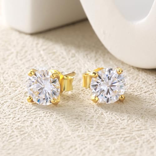 Moissanite Stud Earrings for Women, 0.5-2ct Lab Created Diamond Stud Earring,18K Gold/White Gold Plated S925 Sterling Silver Earrings, D Color VVS1 Round Brilliant Earrings Jewelry Gift 5
