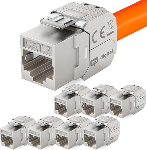 HB-DIGITAL 8x Module Keystone RJ45 CAT 7 Métallique Blindé STP AWG 22-24 Sans Outil pour Câble Ethernet LAN, Panneau de Brassage et Prise Réseau