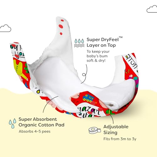 Image of SuperBottoms NEW UNO Freesize Cloth Diaper | Cloth diaper for babies 3M to 3Y | Washable & Reusable cloth diaper | Comes with cloth diaper insert | 1 Diaper and 1 Organic cotton Soaker | Baby Talk