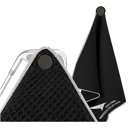 Birdie Bath Magnetic Golf Towel, Black | Premium Microfiber Towel with Deep Waffle Pockets | Strong Magnet for Strong to Hold to Golf Carts or Clubs or Anything Metal