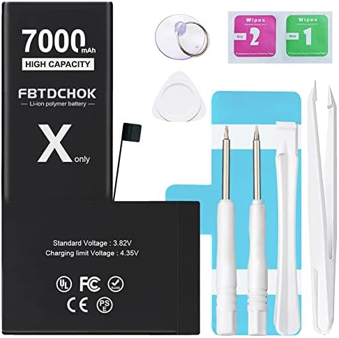 FBTDCHOK [7000mAh Upgraded Replacement Battery Compatible with iPhone X, [New Version] Ultra High Capacity 0 Cycle A+ Battery Replacement for iPhone X, with Complete Repair Tool Kit