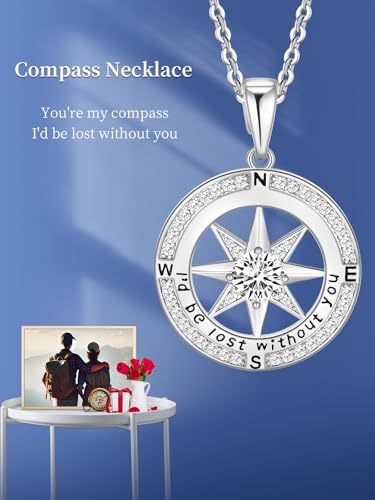 Mkhhy Compass Necklace for Women Jewelry For Her White Gold and Yellow Gold I'd Be Lost Without You(18k Real Gold Filled With S925)2