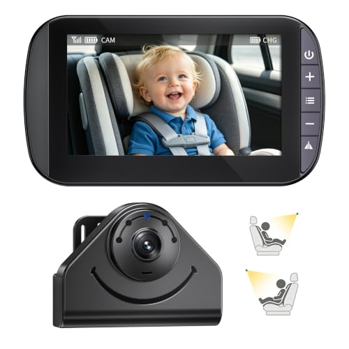 Wireless Baby Car Camera Monitor 1080P HD Rear Seat Camera 4.3 IPS Screen 120 Wide Angle IR-Cut Night Vision USB & Battery Powered Plug and Play for New Parents Infant Toddler Safety Driving