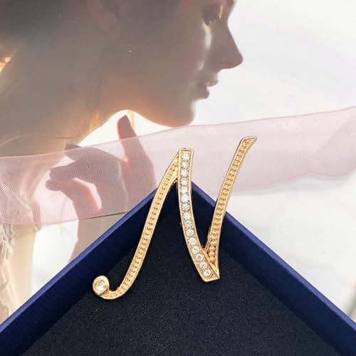 Image of Rhinestone Initial Brooch Pin for Women, Alphabet Gold Letter Brooch A-Z with Crystal, Metal Pin for Hat Bag Dress Suit Accessory for Men