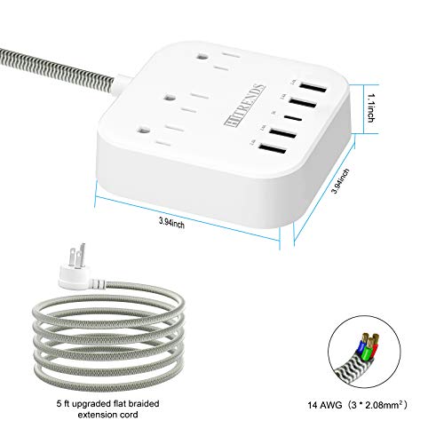 Protector contra sobretensiones MKSENSE con extensión de 3 tomas y 4 USB-A y 1 USB-C, cable de 3.05 m, enchufe plano girado 45° miniatura 4