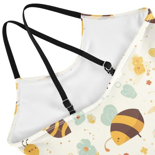 KLL Linear Bee Liquid Toddler Girl 1 Piece Swim Suit Beach Swimming Suits Adjustable Strap UPF 50+4