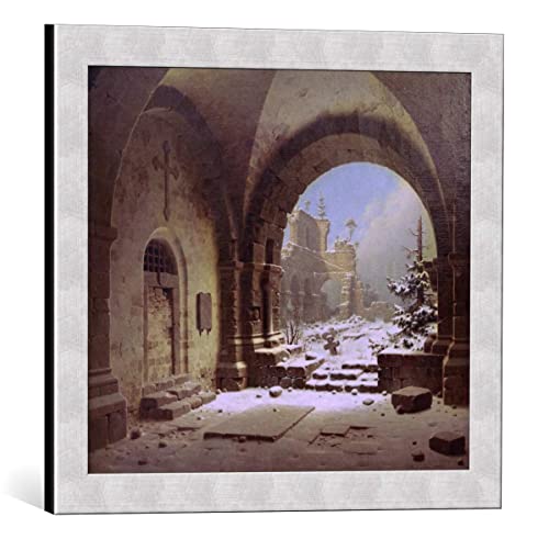 Kunst für Alle Image encadrée: Carl Georg Adolph Hasenpflug Les ruines d un monastère sous la neige - impression d'art décorative, en cadre de haute qualité, 45x40 cm, Argent Brossé