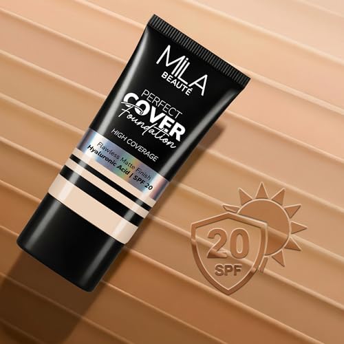 Image of Mila Beaute Perfect Cover Foundation with Hyaluronic Acid & SPF 20 | High Coverage & Flawless Matte Finish | Super Hydrating & Lightweight Formula | Suitable for All Skin Types - 1 Pearl