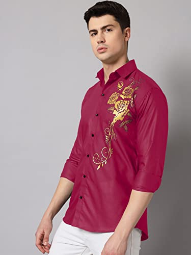 Image of Zombom Men's Regular Fit Cotton Blend Printed Spread Collar Full Sleeve Casual Shirt