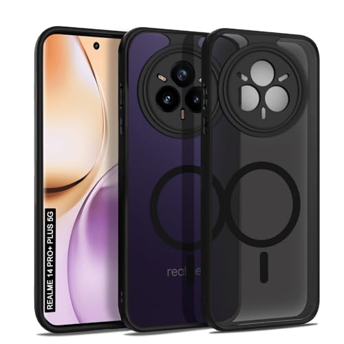 Image of AESTMO Realme 14 Pro Plus 5G Back Cover | 360 Protection | Matte Frosted Hard Back Translucent | Compatible with MagSafe Accessories for Realme 14 Pro Plus 5G (Smoke Black Matte PC+Black TPU Bumber)