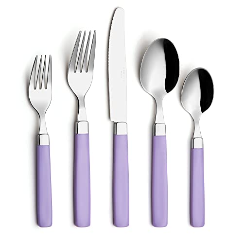 Image of ANNOVA Stainless Steel Flatware/Cutlery Set - Color Handles - Dinner Forks, Salad Forks, Table Knives, Tablespoons, Teaspoons - (Lilac, 20 Pieces)