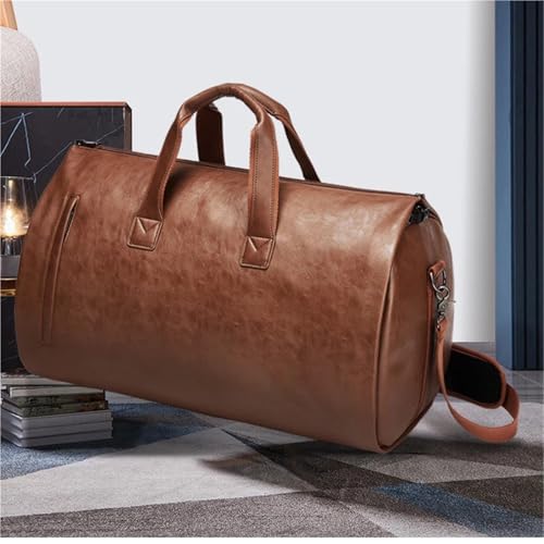 Leather Folding Suit Storage Bag For Women Men,Fashion Large Capacity Hand Luggage Fitness Travel Bag(Brown)3